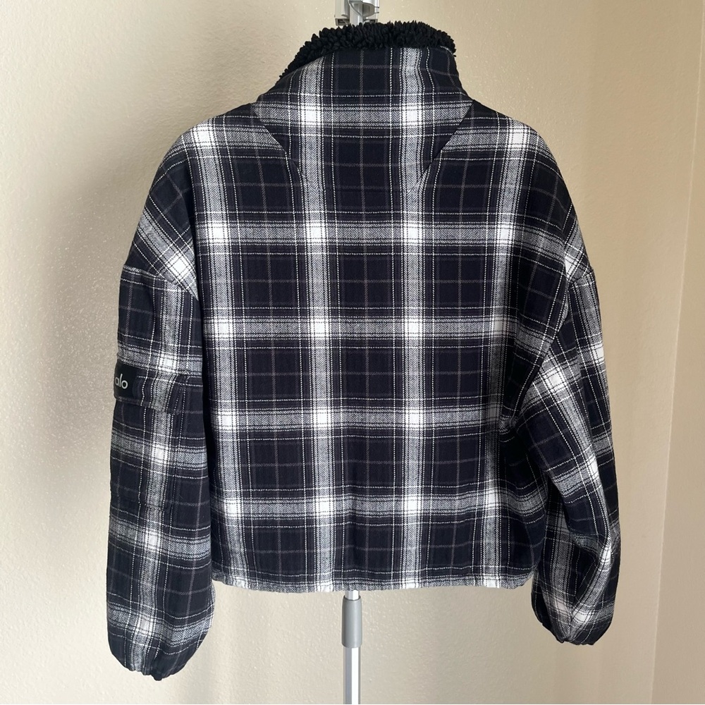 ALO YOGA Heritage Plaid Bomber Jacket In Black/ White Size S - Picture 4 of 12